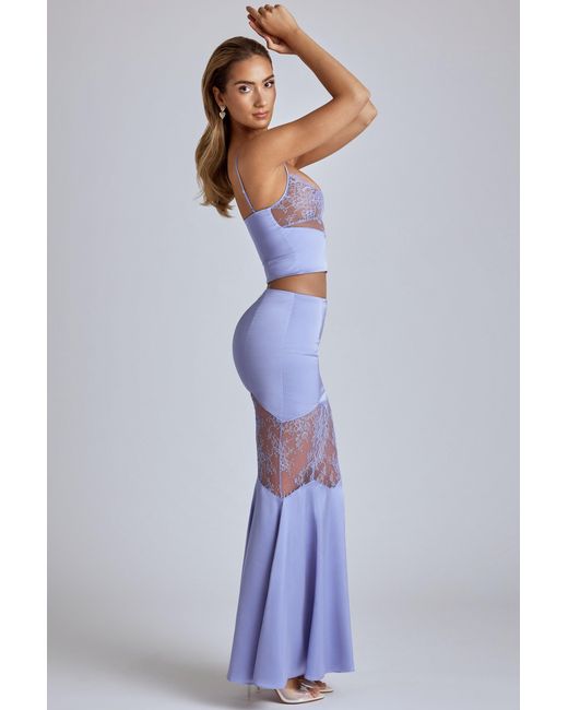 Oh Polly Purple Lace Panel Fishtail Maxi Skirt