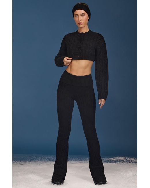 BO+TEE Black Cable Knit Foldover Flared Trousers