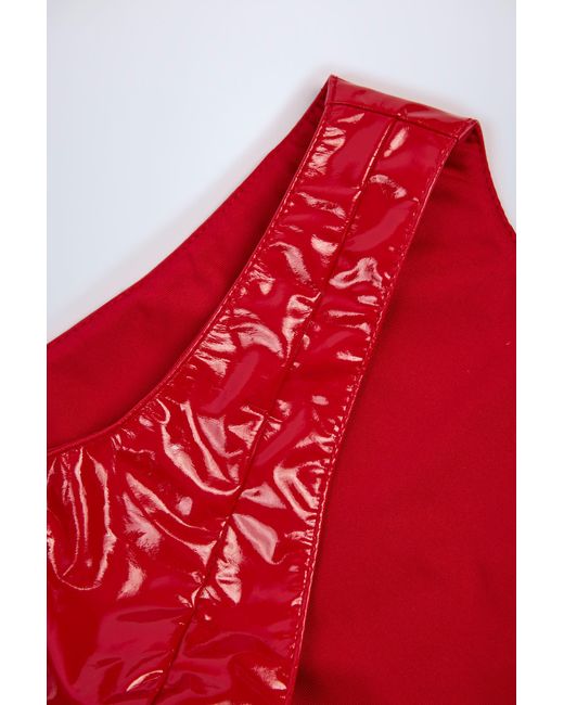 Oh Polly Red Glossy Vinyl Plunge-Neck Bodysuit