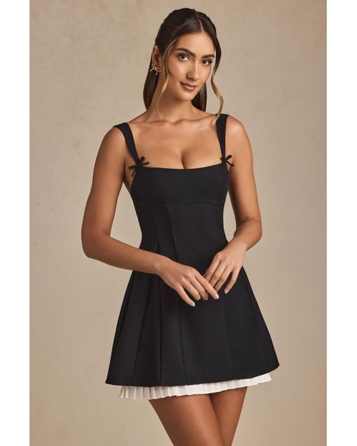 Oh Polly Black Bow-Detail Pleated A-Line Mini Dress