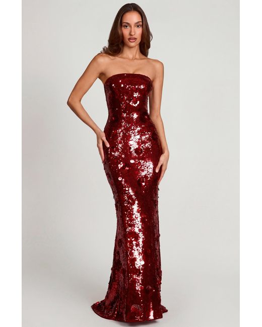 oh polly red embellished dress Halterneck Bubble Hem Mini in Wine - 2 a plunging halter neckline Oh Polly 3D Embellished Bandeau