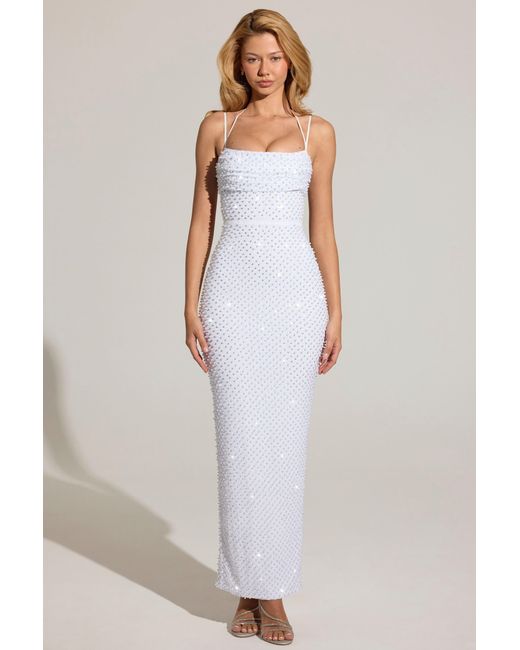 Oh Polly White Embellished Cowl-Neck Maxi Dress