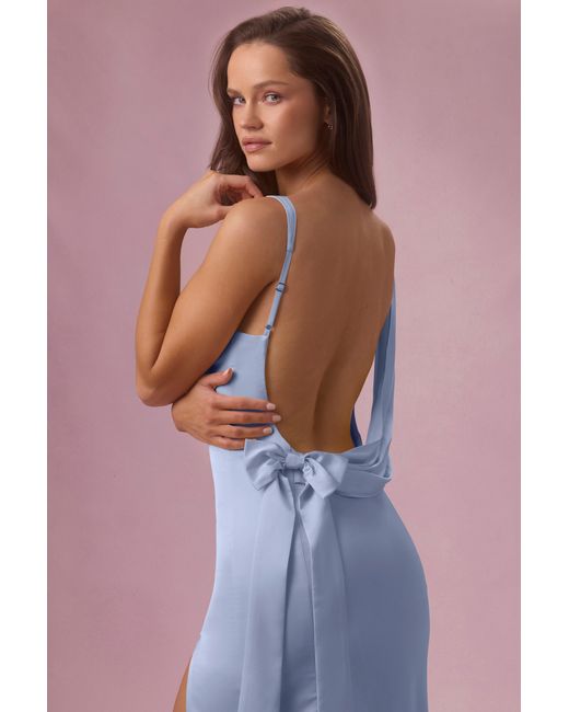 Oh Polly Blue Satin Draped Bridesmaid Dress