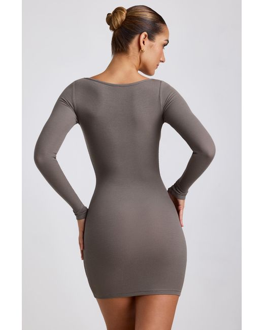 Oh Polly Gray Ribbed Modal Long Sleeve Mini Dress