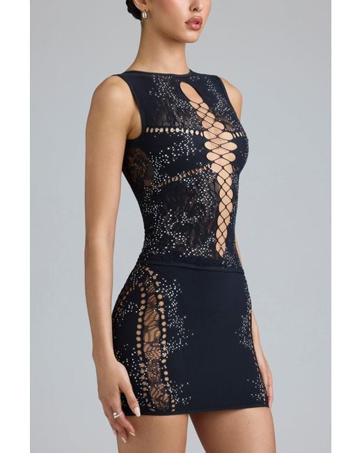 Oh Polly Black Embellished Mid-Rise Mini Skirt