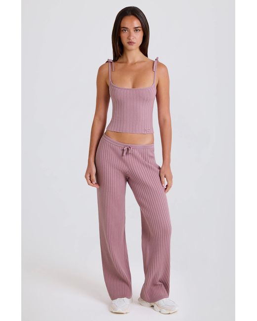 BO+TEE Pink Ribbed Knit Tie Tank Top