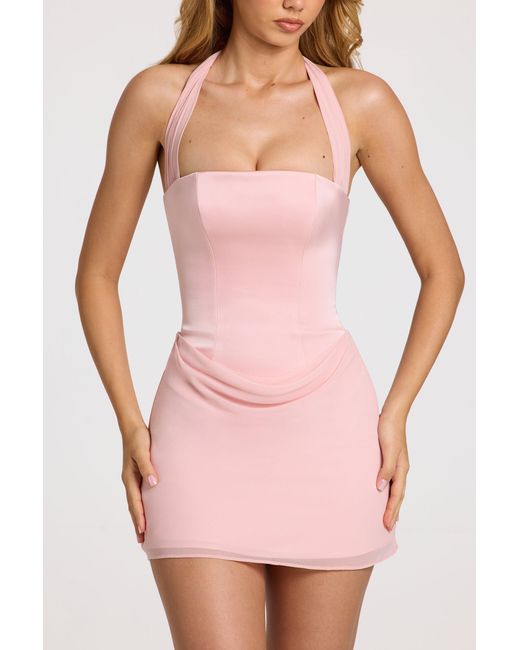 Oh Polly Pink Satin Draped Mini Dress