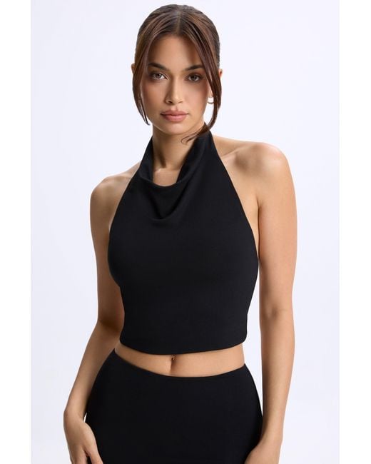 Oh Polly Black Modal Cowl-Neck Open-Back Top
