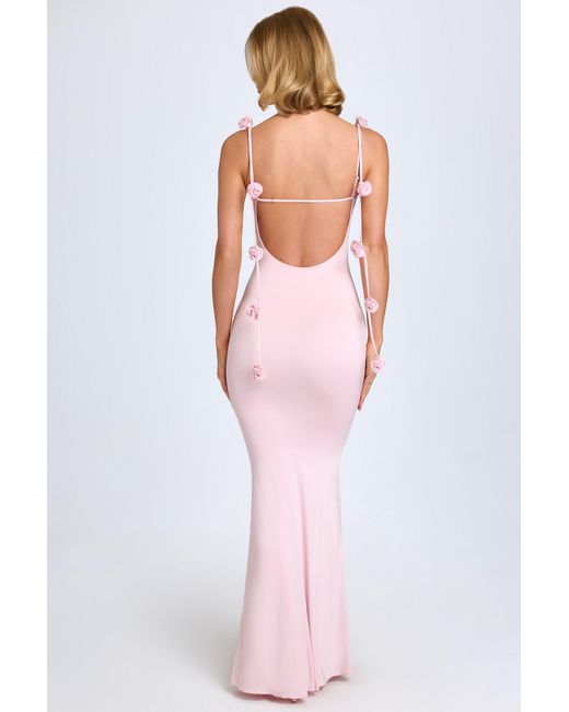 Oh Polly Pink Slinky Jersey Floral-Appliqué Gown