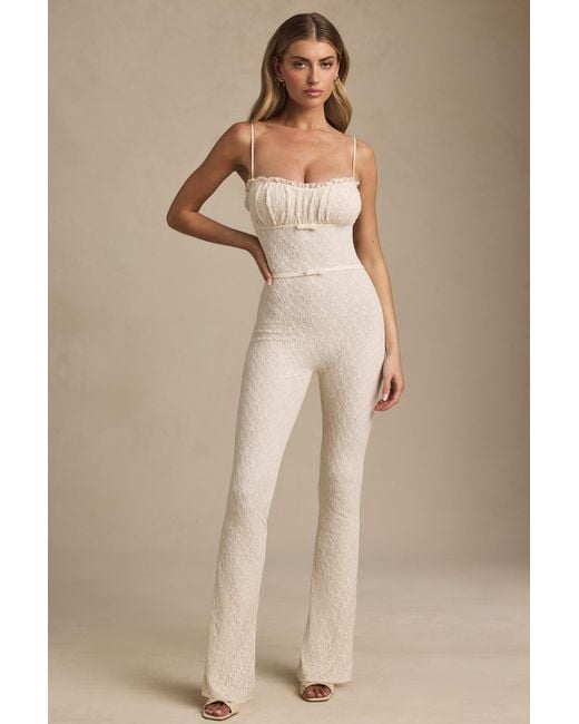 Oh Polly White Bow-Detail Lace Flared Jumpsuit