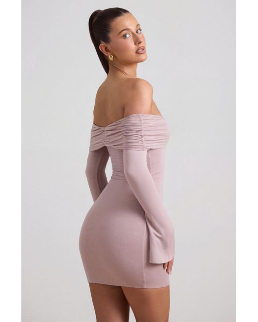 Oh Polly Natural Modal-Cashmere Blend Off-Shoulder Ruched Mini Dress