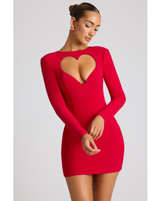 Oh Polly Red Heart Cut Out Long Sleeve Mini Dress