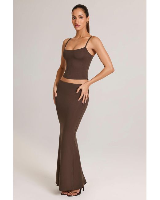 Oh Polly Brown Modal Mid-Rise Fishtail Maxi Skirt