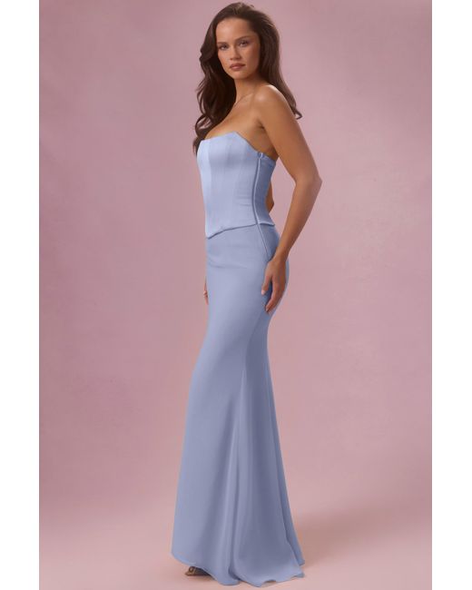 Oh Polly Blue Satin Corset Bridesmaid Dress