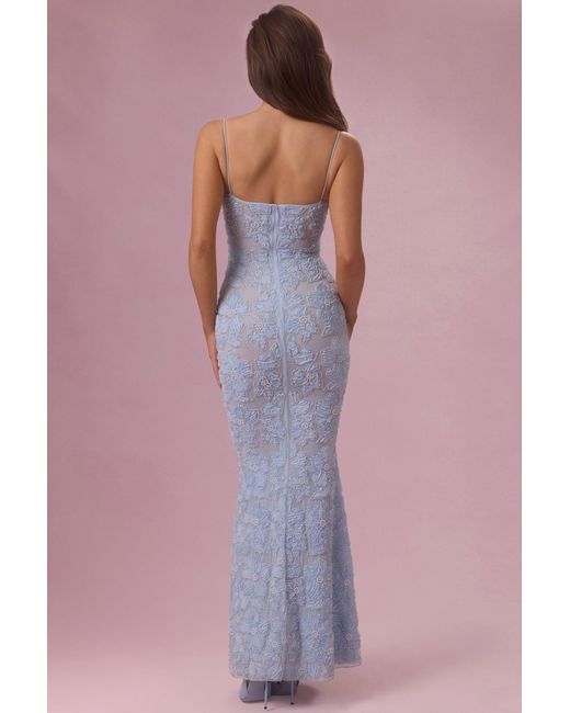Oh Polly Blue Embellished Square Neck Maxi Dress