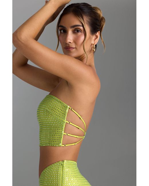 Oh Polly Green Embellished Strap-Back Bandeau Top
