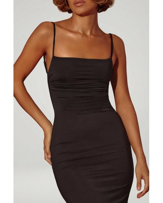 Oh Polly Black Ruched Bodycon Maxi Dress