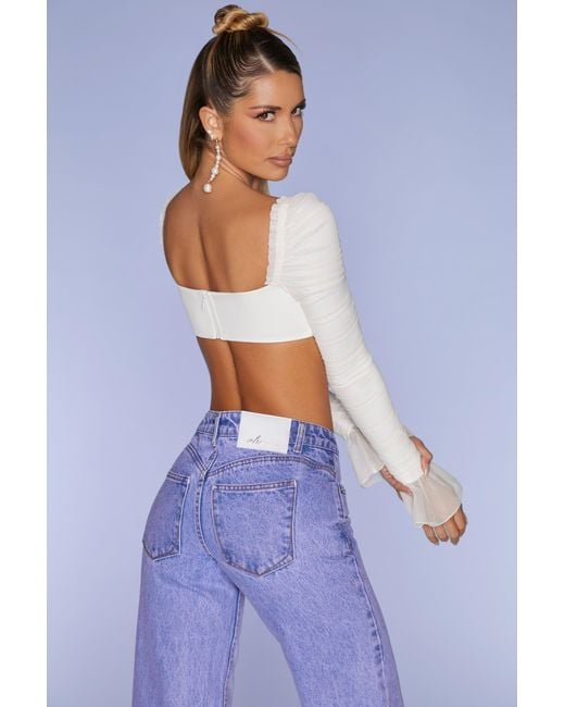 Oh Polly White Long Sleeve Ruched Crop Top