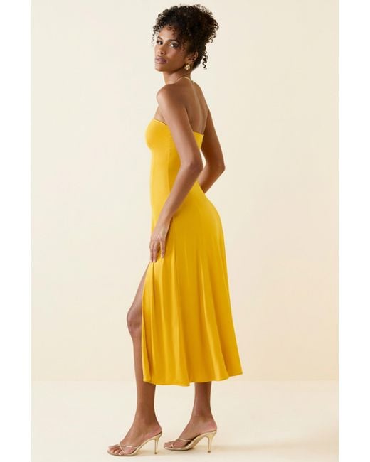 Oh Polly Yellow Slinky Jersey Strapless A-Line Midaxi Dress