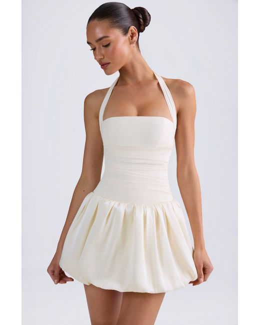 Oh Polly White Halterneck Lace-Up Bubble Hem Corset Micro Mini Dress