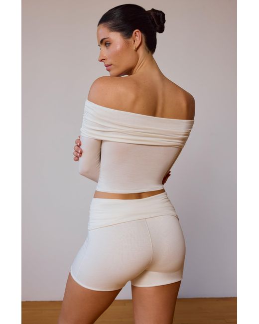 BO+TEE White Sheer Off-Shoulder Long-Sleeve Top