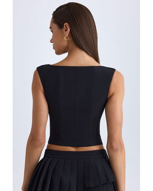 Oh Polly Black V-Neck Structured Crop Top