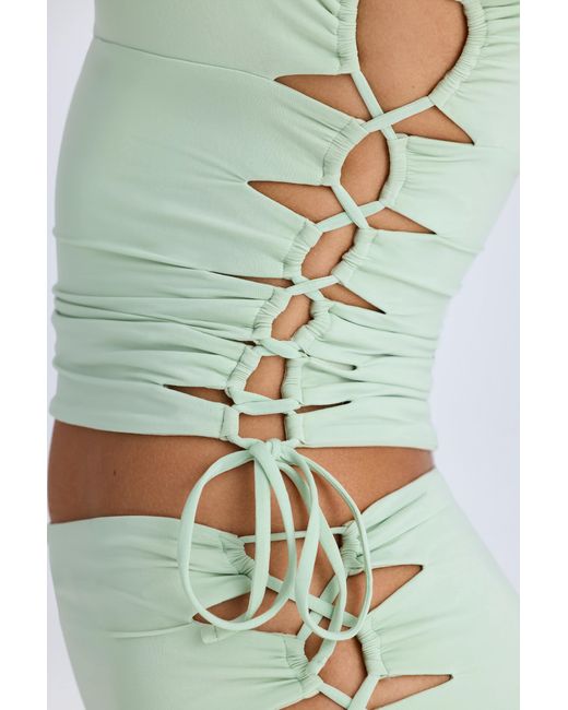 Oh Polly Green Ruched Cut-Out Top