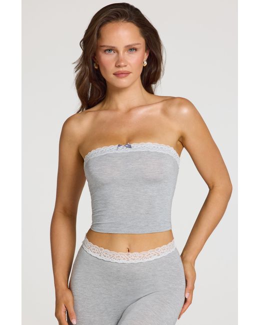 Women's Grey Modal Lace-Trim Bandeau Top