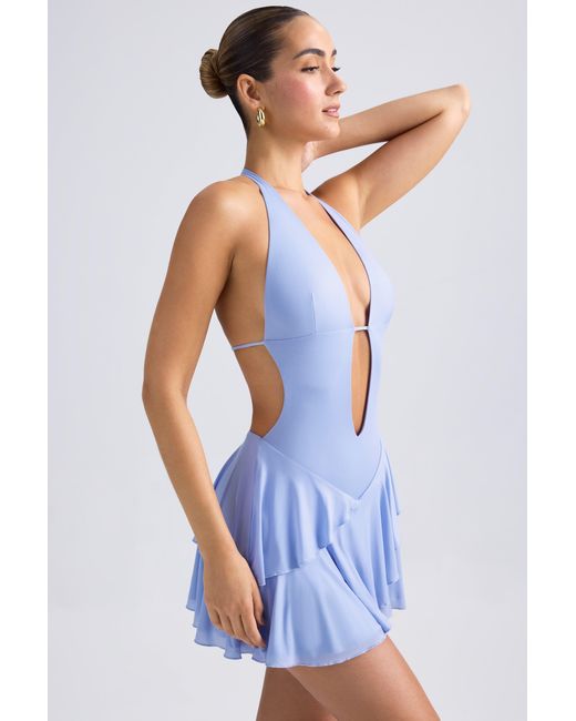 Oh Polly Blue Ruffled Cut-Out Halterneck Mini Dress