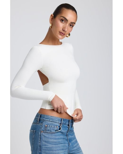Oh Polly White Modal High Neck Long Sleeve Open Back Top