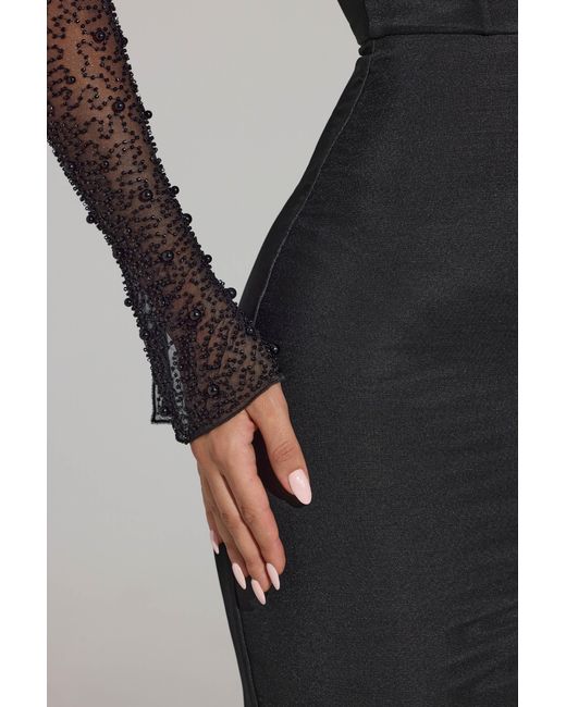 Oh Polly Black Embellished Side Split Maxi Dress