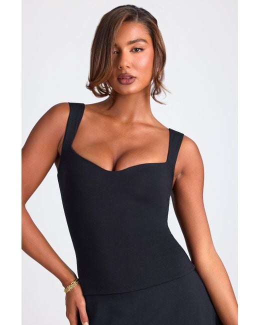 Oh Polly Black Modal Sweetheart-Neck Top