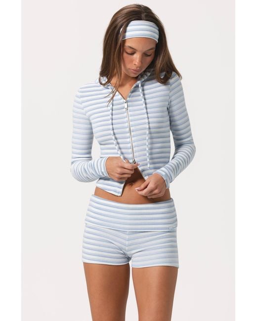 BO+TEE Blue Ribbed Jersey Mini Shorts