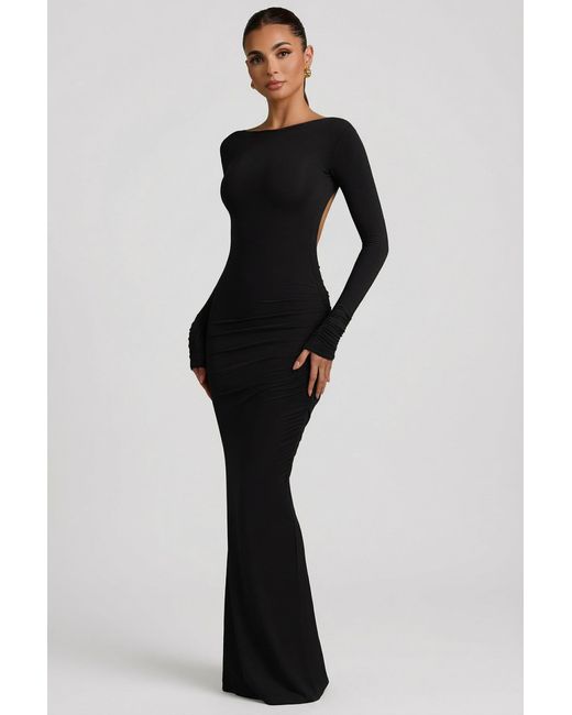 Oh Polly Black Modal Ruched Backless Maxi Dress