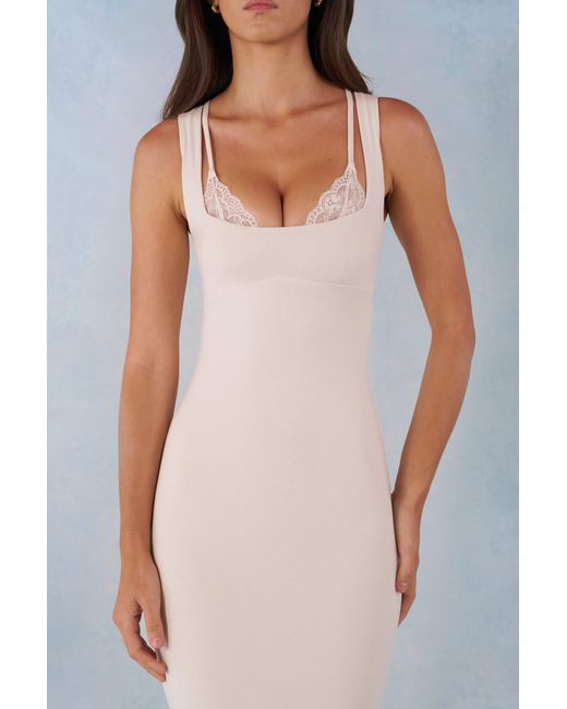 Oh Polly White Modal Lace-Trim Midaxi Dress