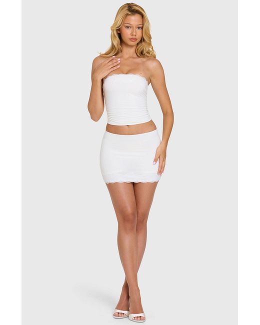Oh Polly White Modal Lace-Trim Skort