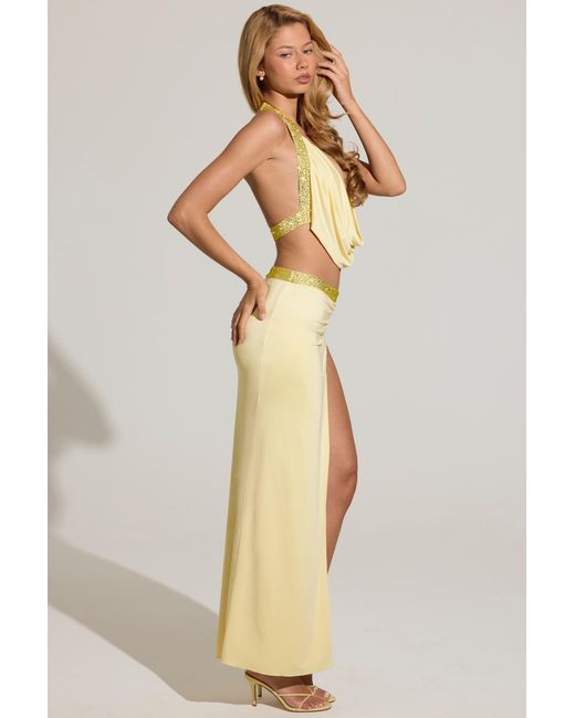 Oh Polly Yellow Embellished Low-Rise Maxi Skirt