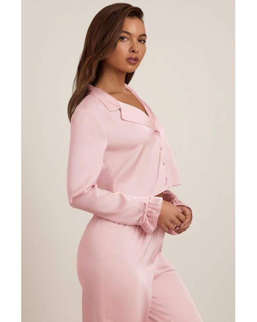 Oh Polly Pink Ruffle-Trim Cropped Pyjama Top