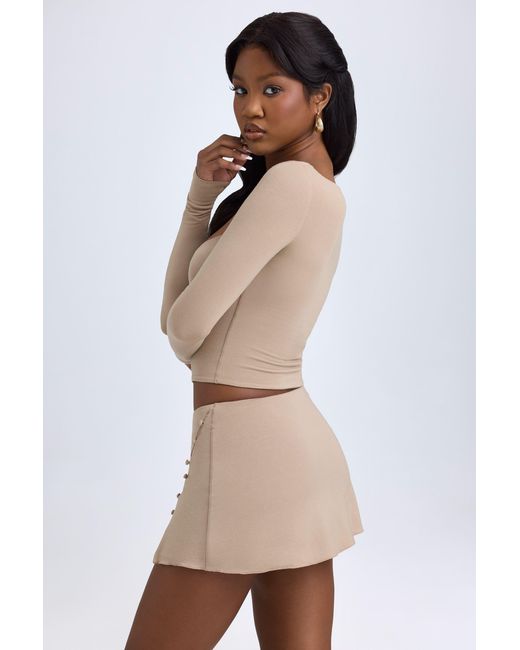 Oh Polly Natural Modal Button-Detail Low-Rise Mini Skirt