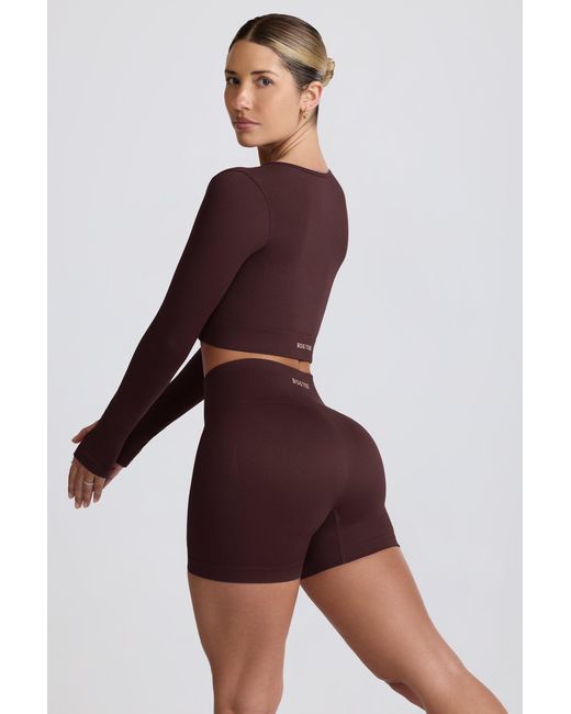 BO+TEE Brown Super Sculpt Seamless Long-Sleeve Crop Top