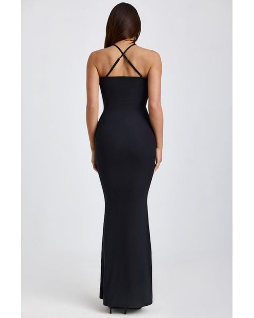 Oh Polly Black Ribbed Modal Halterneck Maxi Dress