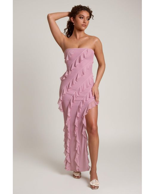 Oh Polly Pink Bandeau Ruffle Detail Maxi Dress