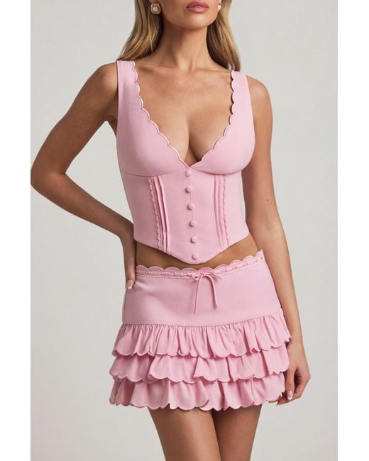 Oh Polly Pink Layered Ruffled Low-Rise Mini Skirt