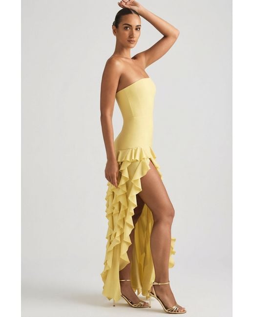 Oh Polly Yellow Ruffle-Trim Strapless Gown
