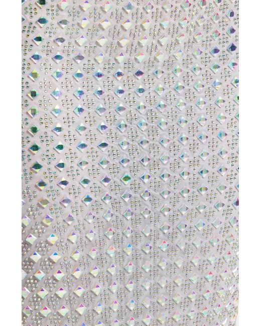 Oh Polly White Embellished Square Neck Thigh Split Gown