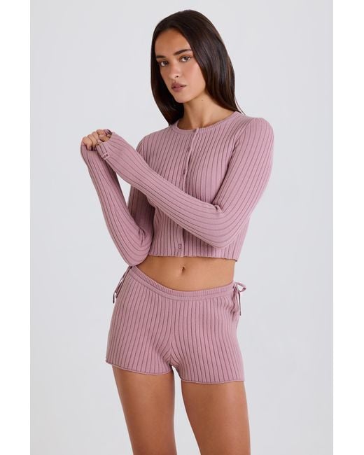 BO+TEE Pink Ribbed Knit Tie Mini Shorts