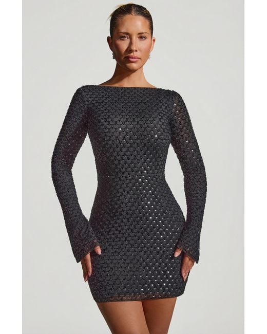 Oh Polly Black Embellished Open-Back A-Line Mini Dress