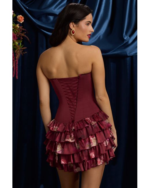 Oh Polly Multicolor Strapless Ruffled Tiered Corset Mini Dress