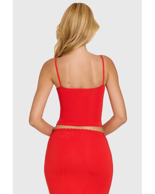 Oh Polly Red Modal Lace-Trim Top