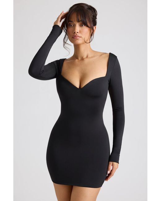 Oh Polly Black Long Sleeve Sweetheart Neckline Mini Dress
